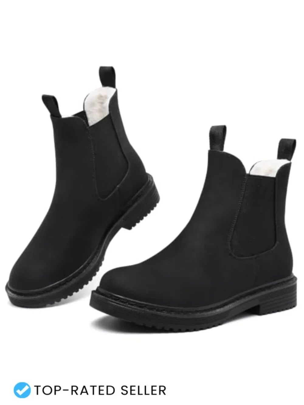 Women Winter Chelsea Boots Faux Fur Lined Chunky Lug Ankle Booties Slip-On